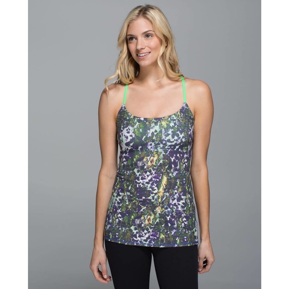 Lululemon Tank Top 4 Dancing Warrior Floral Print Purple Green Strappy Workout - Picture 4 of 11